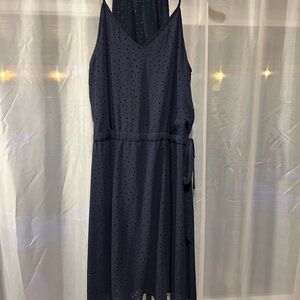 Collective Concepts Galen Laser Cut Eyelet Midi Dress - Navy Blue Size M